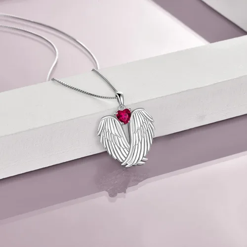 Miniatura 2 de YFN Collar de alas de ángel de plata de ley 925 con colgante de alas de ángel de la guarda, collar de piedra natal para mujeres y niñas, regalos