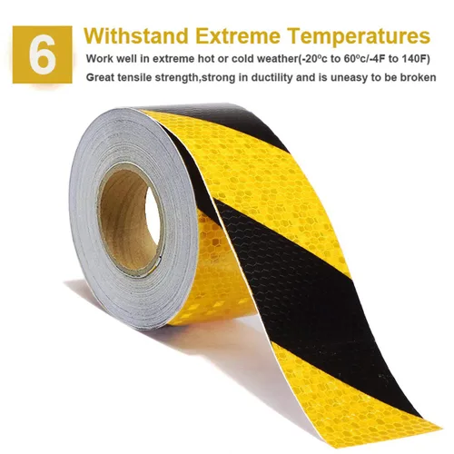 Miniatura 6 de Rollo de cinta de seguridad reflectante impermeable de 2 pulgadas x 150 pies, cinta de marcado de piso a rayas amarillas y negras, cinta de Amarillo