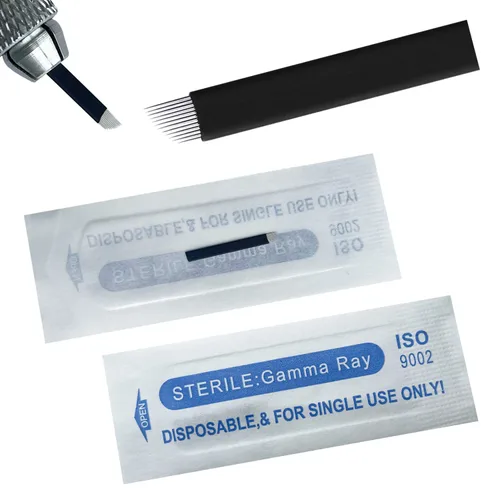 S12 30 agujas Microblading 0.007 in Nano, aguja desechable para tatuaje de cejas para máquina de maquillaje permanente, suministros manual, 12