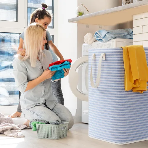 Miniatura 7 de Lifewit Cesta de Ropa Sucia Grande Plegable, Cesta de Ropa Independiente Impermeable con Almacenamiento y Asas de Fácil Transporte para Ropa en Azul