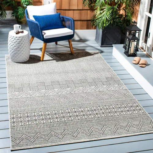 Miniatura 79 de SAFAVIEH Alfombra lavable para exteriores, colección Courtyard de 2.3 x 16 pies, color negro y gris, no desprende pelusa y de fácil limpieza, ideal