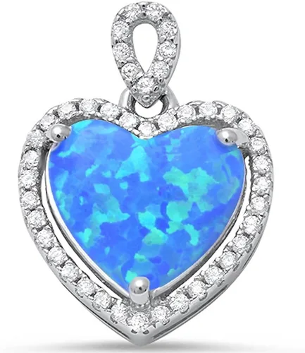 Colgante de plata de ley 925 con ópalo y corazón cúbico de Oxford Diamond Co Lab creado en tres colores disponibles