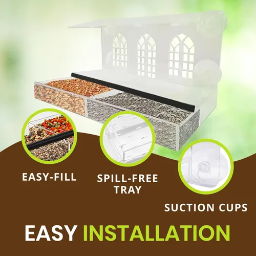 Miniatura 5 de Nature Gear Comedero acrílico transparente para pájaros para ver ventanas, resistente a la intemperie y fácil de limpiar con bandeja deslizante