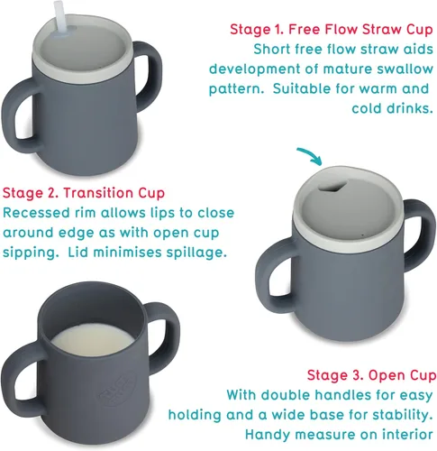 Miniatura 2 de TUM TUM Vaso entrenador de bebé de 3 vías, diseñado con especialista en alimentación, 6.1 fl oz (gris)