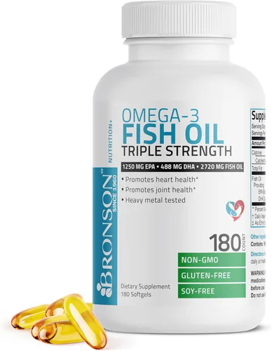Miniatura 8 de Bronson Aceite de pescado Omega 3 de triple fuerza 2720 mg, alto contenido en EPA 1250 mg DHA 488 mg, sin OMG, probado para metales pesados, 90