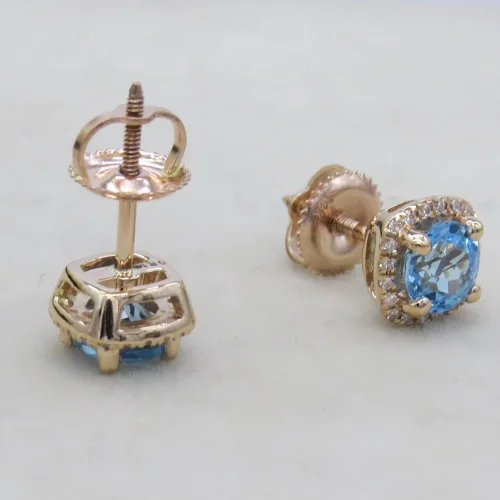 Miniatura 7 de Dazzlingrock Collection Aretes de tuerca redondos de 0.197 in con halo de diamante blanco para mujer, en oro rosa de 10 quilates