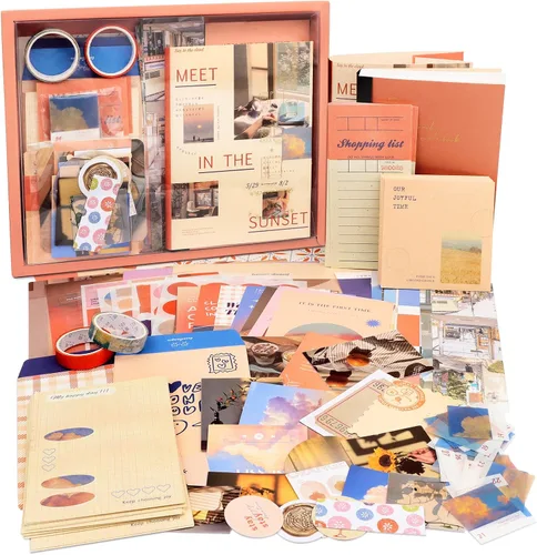 Miniatura 8 de Draupnir Kit de álbum de recortes estético vintage, kit de diario basura con suministros de diario/álbum de recortes, papelería, cuaderno