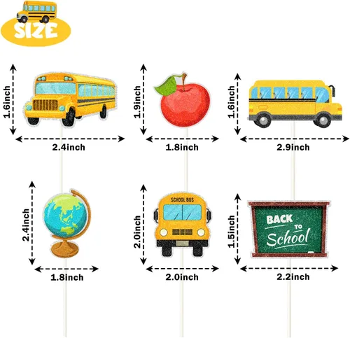 Miniatura 2 de 18 piezas de decoración para cupcakes de regreso a la escuela, autobús escolar, decoraciones para jardín de infantes, regreso a la escuela