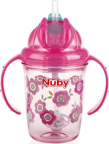 Miniatura 8 de Nuby Tritan - Taza estampada con asa doble con popote con 360 hilos, sin derrames, los colores pueden variar