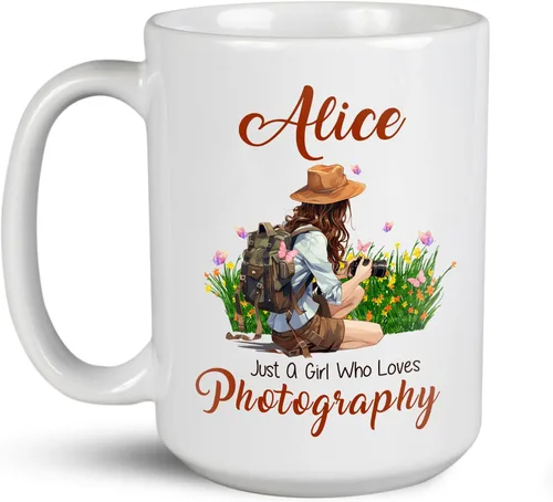 Miniatura 17 de Taza de café personalizada con nombre, taza de regalo personalizada para amantes de la fotografía, amigos, familia, taza de té blanca de 11 o 15