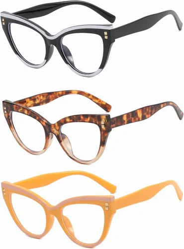 Gafas de montura media Retro con lentes semi sin borde transparentes con bloqueo de luz azul para hombres y mujeres, 3 Pack Mix Color