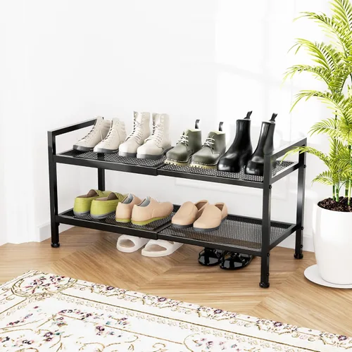 Miniatura 7 de Zapatero de 2 niveles, zapatero expandible para armario, organizador de zapatos ajustable para entrada, organizador de almacenamiento de zapatos