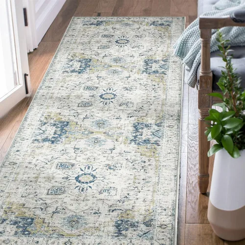 Miniatura 43 de jinchan Alfombra de Área 2x3 pies Alfombra Vintage de Entrada Lavable Bohemia Tapete Interior para Puerta Medallón Floral Tapete Pequeño para Puerta