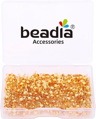 Miniatura 4 de Beadia Tapas de extremo chapadas en oro de 18 quilates que no se deslustran 0.118 x 0.236 in, 200 piezas para hallazgos de fabricación de joyas