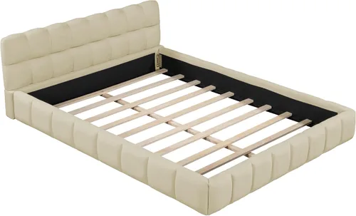Miniatura 5 de Harper & Bright Designs Base de cama tapizada tamaño Queen con tela gruesa, cama con base de tierra con marco sólido/base de colchón/soporte