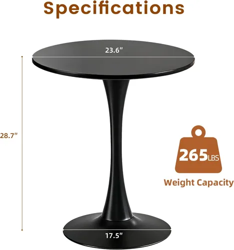 Miniatura 3 de Mesa de Comedor Tulip Redonda para 2, Mesa Moderna de Mediados de Siglo con Pedestal de Metal Resistente para Cocina, Bistró, Café, Ocio