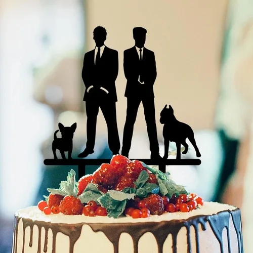 Miniatura 16 de Decoración rústica para tartas de boda del mismo sexo, silueta de novios, decoración para tartas de boda con Rottweiler y Basset Hound Novio y Novio