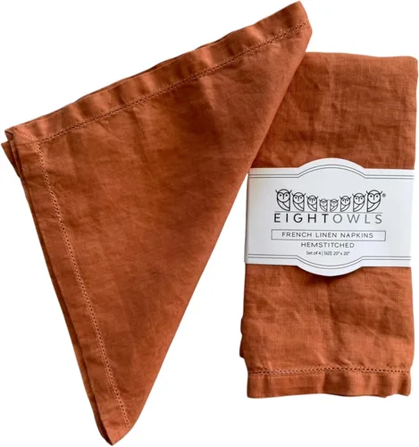 Miniatura 24 de Servilletas de lino con dobladillo calado – 20 pulgadas x 20 pulgadas – Servilletas de cena de tela de lino puro lavado a la piedra con esquinas