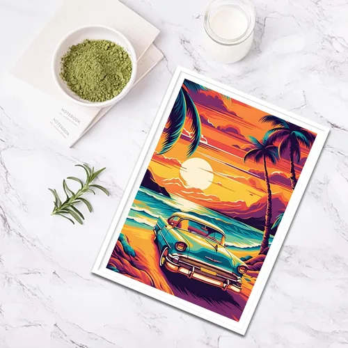 Miniatura 4 de SENQAO Kits de arte de diamantes de coche para adultos, kits de arte de diamantes de coco 5D, pintura de paisaje de puesta de sol, taladro completo