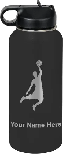 LaserGram Botella de agua personalizada, hombre haciendo slam dunk de baloncesto, de acero inoxidable, de doble pared con aislamiento al vacío con
