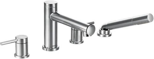 Miniatura 8 de Moen T394BG Align - Juego de grifería romana moderna de 2 manijas para bañera con ducha de mano de una sola función, grifos de bañera de 4 agujeros
