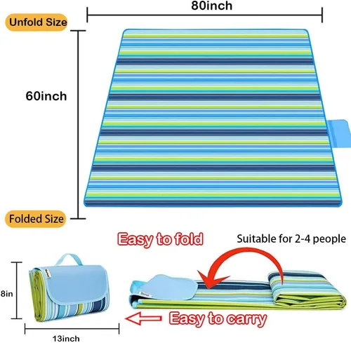 Miniatura 3 de PUPOPIK Manta de picnic para playa, tapete de picnic de 80 x 60 pulgadas, impermeable, plegable, manta familiar, manta portátil grande de picnic