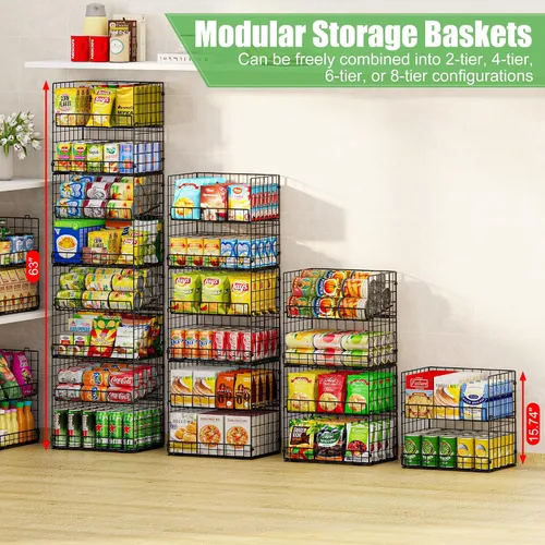 Miniatura 6 de JKsmart Cesta apilable de alambre de 8 niveles, organizador de latas para despensa de cocina, estantes de almacenamiento de metal XXL con divisores