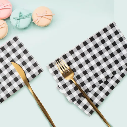 Miniatura 4 de Paquete de 100 servilletas de cuadros negros – 3 capas desechables de búfalo a cuadros servilletas de cena, servilletas de invitados, toallas