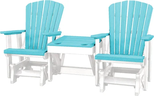 Miniatura 6 de DutchCrafters Slat - Sillas de patio Adirondack de doble polietileno con respaldo de ventilador para exteriores con mesa central (negro y azul aruba)