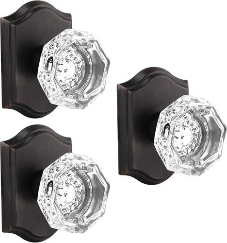 Miniatura 11 de Gobrico Paquete de 2 pomos de puerta falsos, pomos de puerta de cristal transparente en forma de octágono con roseta arqueada, manija de puerta Negro