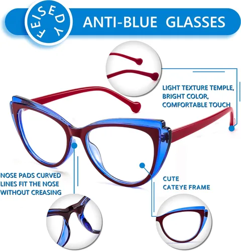 Miniatura 4 de FEISEDY Gafas de bloqueo de luz azul ojo de gato falso nerd transparente gafas de computadora TR marco de moda B0040