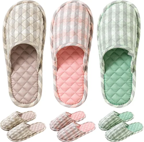 3 pares de zapatillas de casa florales de algodón para mujeres, zapatillas interiores de punta abierta cómodas lavables portátiles plegables para