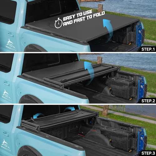 Miniatura 3 de Cubierta Tonneau para caja de camioneta compatible con Ford F150 F-150 2004-2014 de 5.5 pies, estilo plegable suave (plegado)