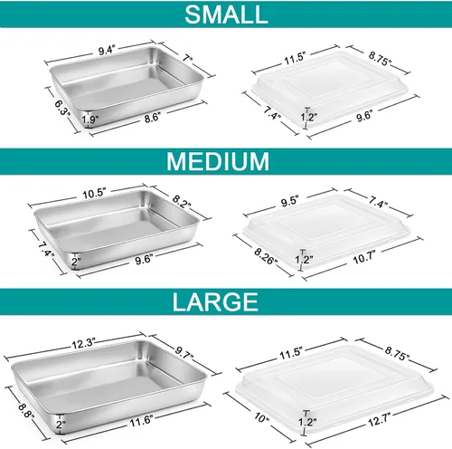 Miniatura 2 de P&P CHEF - Molde de acero inoxidable con tapa, moldes rectangulares para pastel, bandeja para hornear para lasaña y brownies, lado profundo de 2