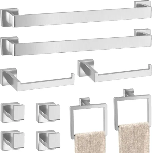 Miniatura 20 de Juego de 10 accesorios de baño negro mate, juego de herrajes de baño de acero inoxidable, toalleros para baño montados en la pared, juego de barras