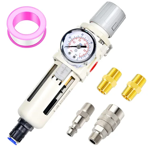 Miniatura 14 de TAILONZ PNEUMATIC Regulador de presión de filtro de aire de drenaje automático NPT de 1/4 de pulgada Combo Piggyback, filtro compresor