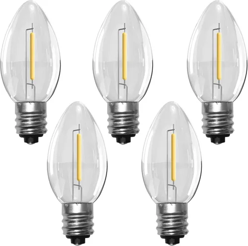 Miniatura 10 de 5 paquetes de bombillas LED C7 para luces navideñas, bombilla nocturna de base E12 de candelabro de ahorro de energía de 0.6W, bombillas de repuesto