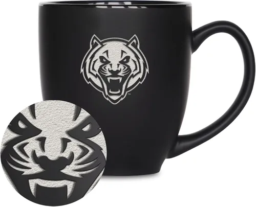 Miniatura 207 de Rico Industries - Taza de cerámica mate negra con grabado láser estándar de 15oz para NCAA (escuelas T & U) - Para bebidas calientes o frías