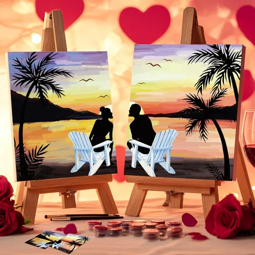 Miniatura 10 de Nuberlic Paquete de 2 Lienzos Predibujados de 8x10 pulgadas para Pintar para Adultos Kit de Pintar y Beber para Noche de Cita de Parejas Adultas