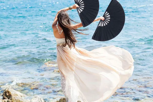 Miniatura 3 de Abanicos plegables grandes para bailar en línea, grandes ventiladores plegables para festivales de baile, baile, actuaciones (negro)