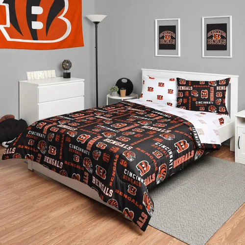 FOCO Juego de ropa de cama unisex para adultos con logotipo del equipo de la NFL, sábanas y fundas de almohada, juego de ropa de cama de 5 piezas
