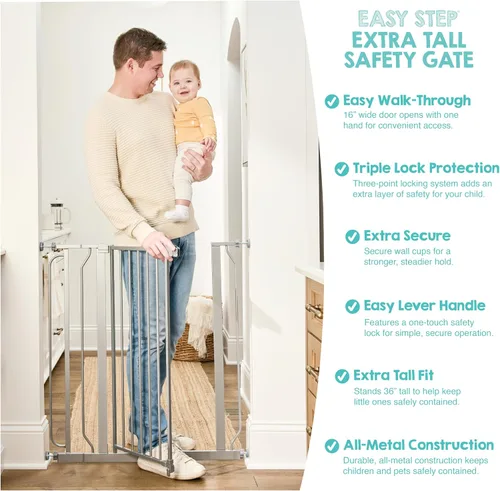 Miniatura 4 de Regalo Puerta de seguridad para bebés extra alta de 36 pulgadas para puertas y parte inferior de escaleras, puerta de bebé montada a presión