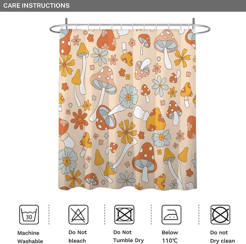 Miniatura 6 de Cortina de ducha retro bohemia para baño con 12 ganchos, moderna cortina de ducha abstracta de mediados de siglo, estilo bohemio, cortina divertida