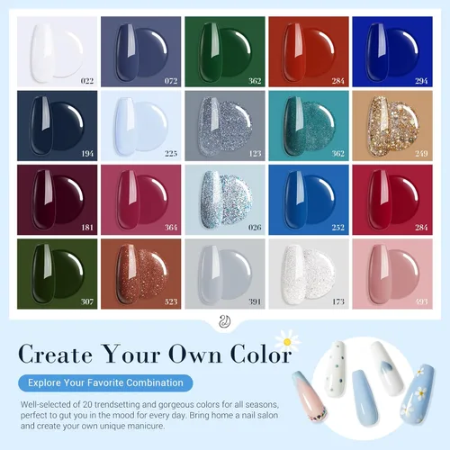 Miniatura 4 de AzureBeauty Kit de iniciación de polvo de inmersión para uñas, color azul, rojo, verde, purpurina, 31 piezas, 20 colores, polvo de inmersión