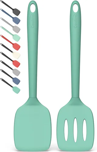Coukre Juego de 2 espátulas de silicona, resistentes al calor, sin BPA, espátulas de cocina sólidas y ranuradas para sartenes antiadherentes,