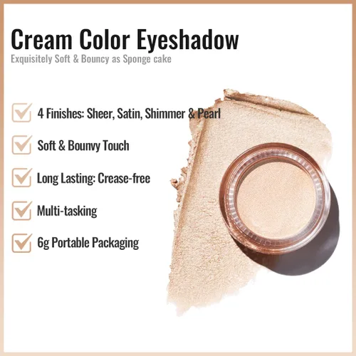 Miniatura 24 de Oulac Sombra de ojos en crema con brillo también para iluminador Sombra de ojos mezclable Resistente al agua y de larga duración con fórmula Pureza