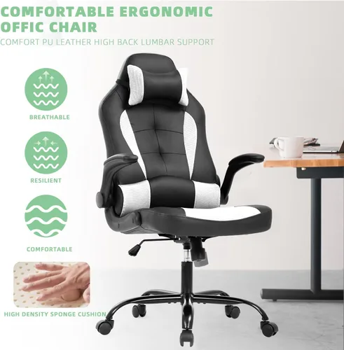 Miniatura 3 de Silla de juegos grande y alta, silla ergonómica de escritorio para computadora, cómoda silla de oficina ajustable de altura ajustable con soporte