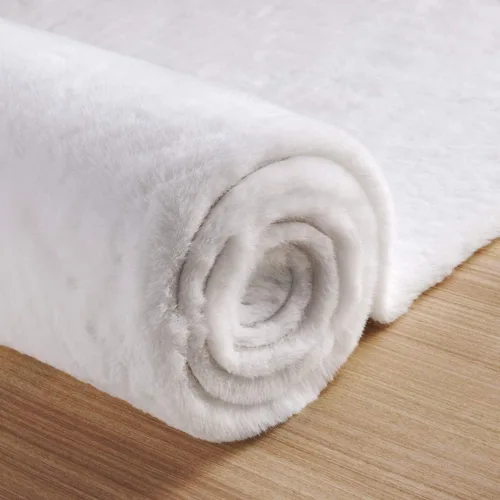Miniatura 6 de ORINOVA Alfombras peludas de piel de conejo blancas para sala de estar, alfombras peludas lavables para dormitorio, cuarto de bebé, alfombra bohemia