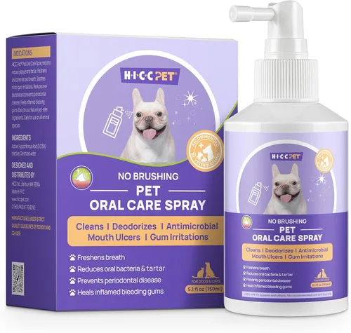 HICC PET Spray de Cuidado Dental para Perros, Refrescante de Aliento Recomendado por Veterinarios y Spray de Limpieza de Dientes, Elimina el Mal