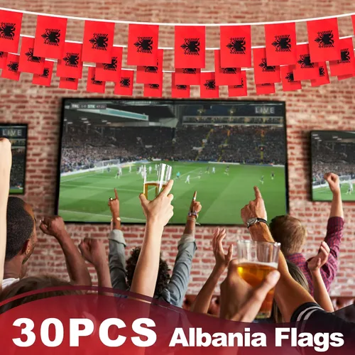 Miniatura 5 de Bandera de cuerda de Albania, pequeña mini bandera de Albania, bandera de escarapela, decoración nacional del país para escuela, fiesta, eventos